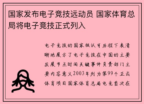 国家发布电子竞技远动员 国家体育总局将电子竞技正式列入